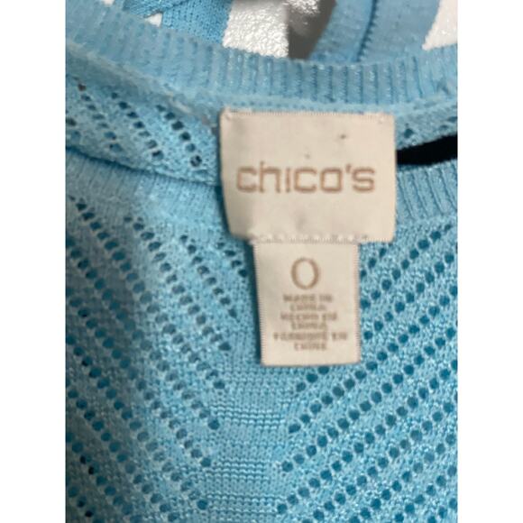 Chico's Blue Ombre Open Knit Round Neck Lightweight Sheer Top SMALL - Picture 3 of 9